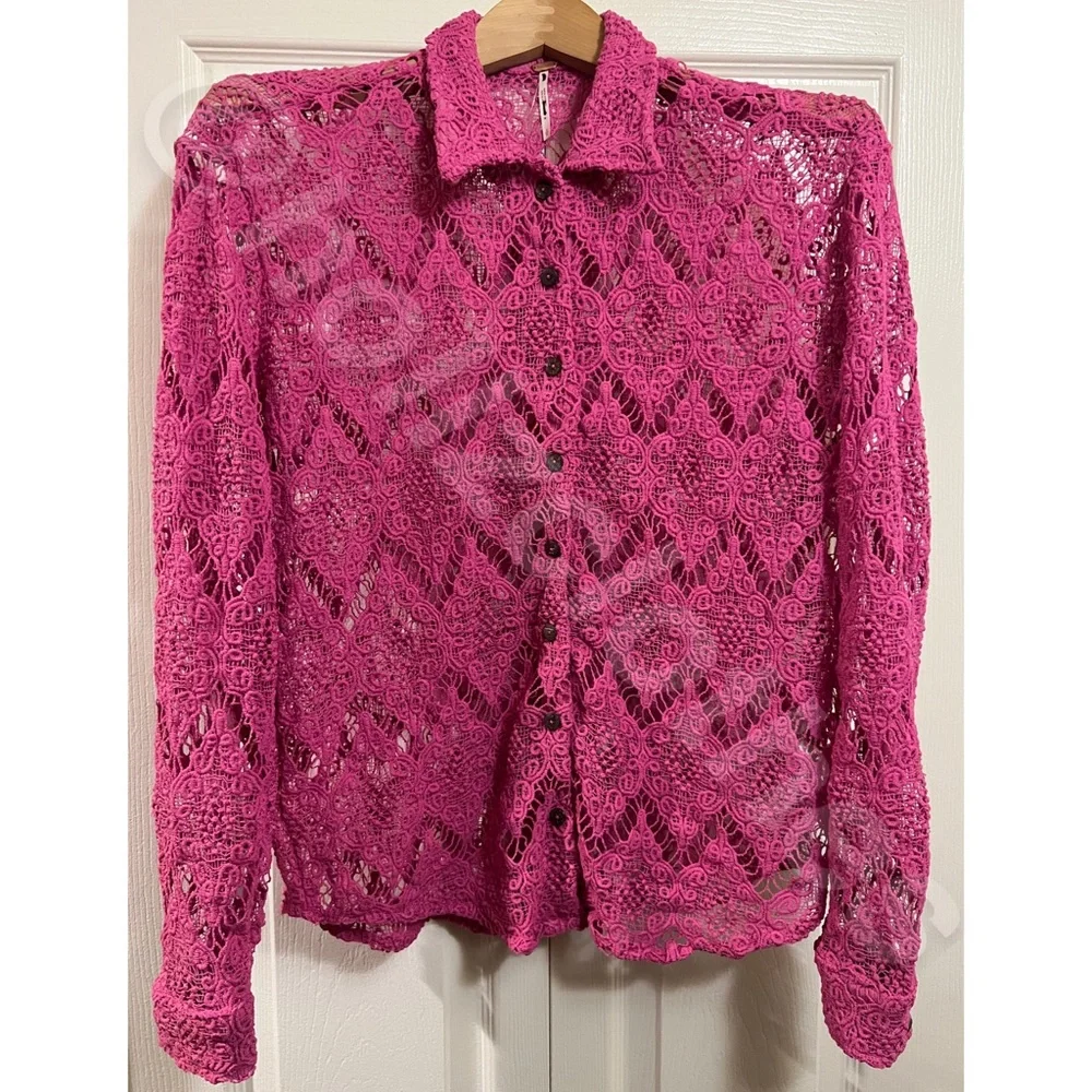 Free People NWOT Until Sundown Lace Button Down Shirt S - Picture 6 of 15